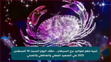 تنبيه مهم لمواليد برج السرطان.. حظك اليوم السبت 16 أغسطس 2025 على الصعيد المهني والعاطفي والصحي